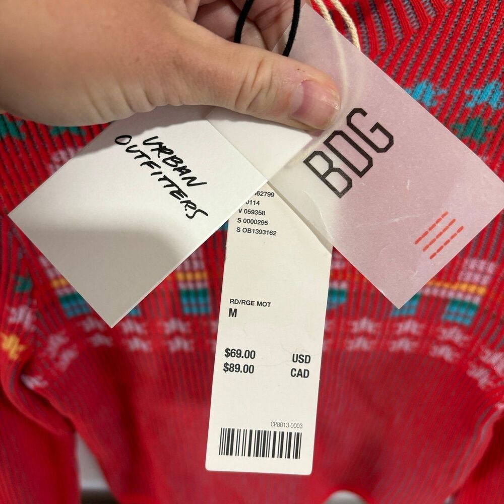 Urban Outfitters BDG Women's Shauna Sky High Jacquard Sweater Red Medium NWT - Picture 5 of 7